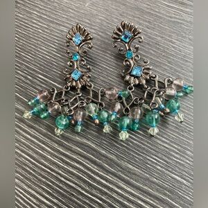 Joan Rivers Silver vintage chandelier Earrings with Blue and Green Beads